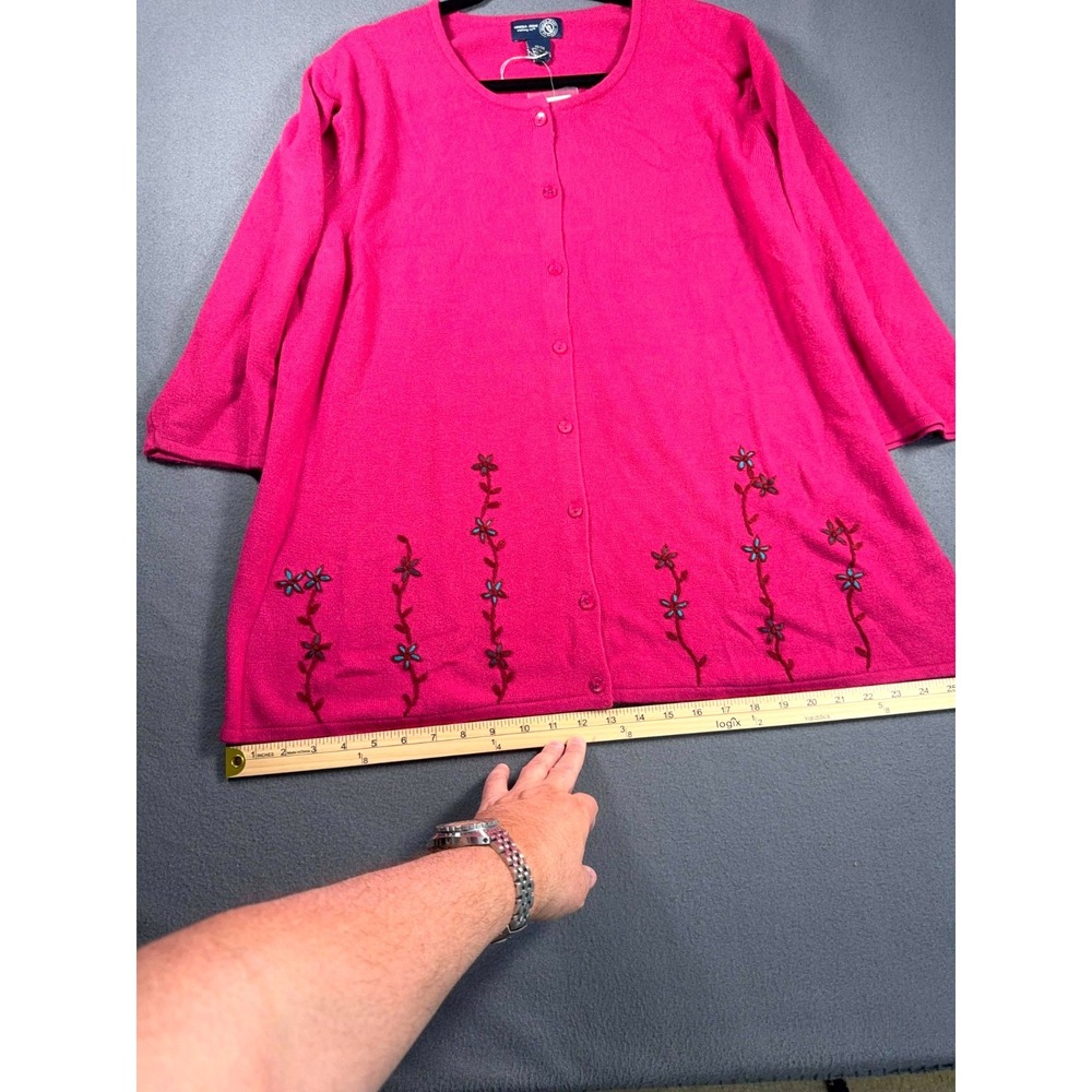 Venezia Womens 22/24 Pink Cardigan Sweater Floral Embroidered 3/4 Sleeve‎  NWT
